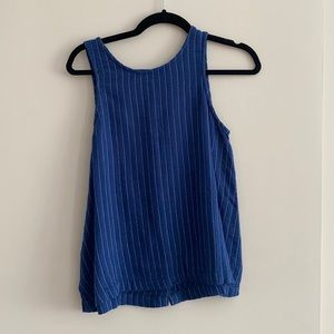 Blue tank with white stripes and button back details
